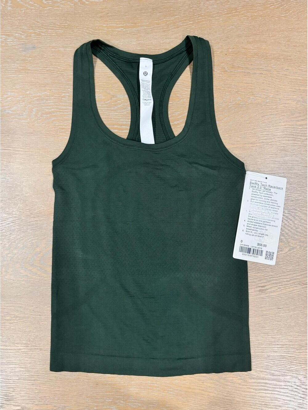 Lululemon Swiftly Tech Racerback Tank Top 2.0 Waist Length SIZE 0 Legacy Green
